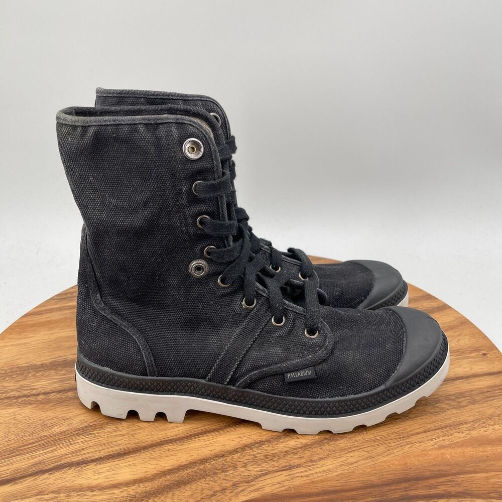 Palladium High Rise Baggy Boots Womens Size 10 Black Canvas Combat Hiking Lug